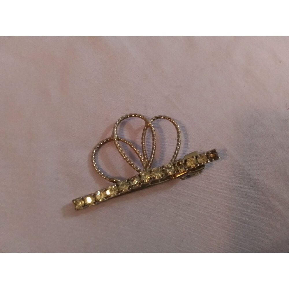 Vintage Rhinestone Crown Hair Clip Barrette With Silver Tone Metal
